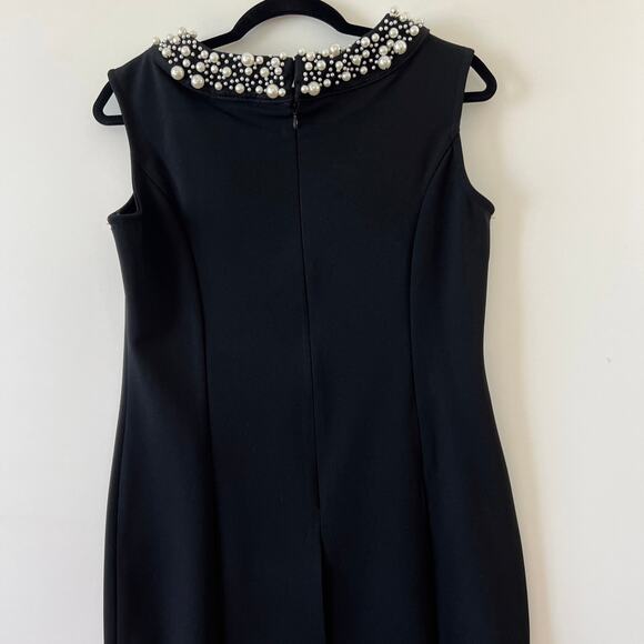 Marina Black Pearl Collar Sleeveless Stretch Sheath Dress Womens 6 Petite - Picture 5 of 14
